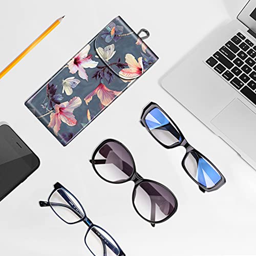FINTIE Double Glasses Case with Carabiner Hook, Portable Vegan Leather Eyeglass Case Anti-scratch Sunglasses Pouch - color: Blooming Hibiscus