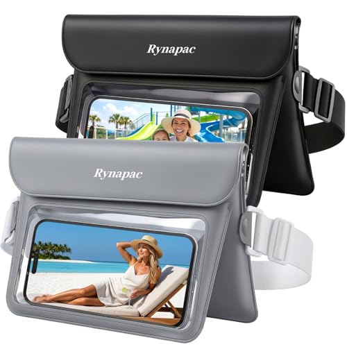 2 Pack Underwater Waterproof Fanny Pack, Women and Men Dry Belt Bag, Waist Waterproof Pouch for Phone Passport Wallet, Double Space, Elastic Waistband, Swimming Snorkeling Kayaking Accessories - color: Black+Gray
