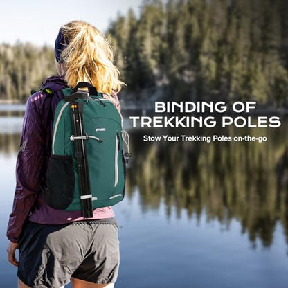 VPBAGE 15L Water-resistant Hiking Daypack, Small Backpack Travel Outdoor, Lightweight Day Pack with Tool Loops - color: Dark Green