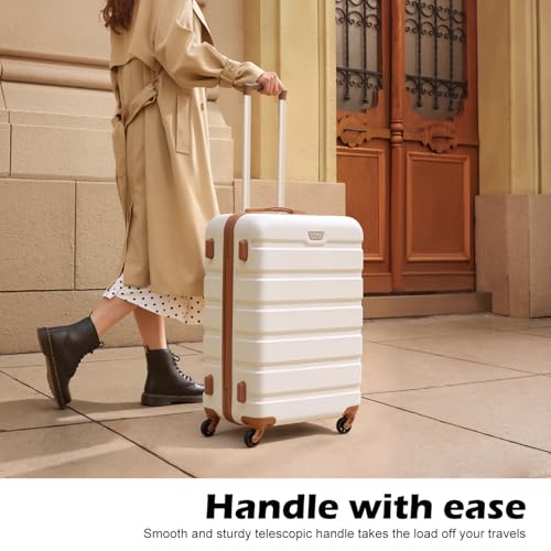 Coolife Luggage 3 Piece Set, Lightweight Durable Hardshell Suitcase set with 360° Spinner Wheels, TSA-approved Lock, Checked Family Travel Luggage sets, 20/24/28 Inch, Apricot White - color: Apricot White, size: 20in24in28in