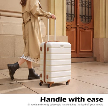 Coolife Luggage 3 Piece Set, Lightweight Durable Hardshell Suitcase set with 360° Spinner Wheels, TSA-approved Lock, Checked Family Travel Luggage sets, 20/24/28 Inch, Apricot White - color: Apricot White, size: 20in24in28in