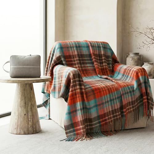 Soft Pure Wool Throw Blanket, Lightweight Warmth, 55"x83", Plaid, Fringe, Compact with Bag, Useful Gift for Women Men, All Season Decorative Cozy Travel Blanket for Couch Bed, Outdoors - color: Sunset Lake, size: Standard (1.5 lbs)