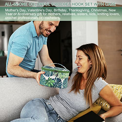 Aeelike Crochet Kits for Beginners with Yarn, Learn to Crochet Set Included Crochet Hooks Supplies DIY Tools,Crocheting Kit for Adults Kids with Portable Green Leaves Bag - color: green leaves