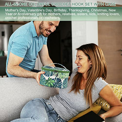 Aeelike Crochet Kits for Beginners with Yarn, Learn to Crochet Set Included Crochet Hooks Supplies DIY Tools,Crocheting Kit for Adults Kids with Portable Green Leaves Bag - color: green leaves