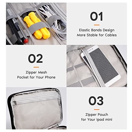 OrgaWise Electronics Organizer, Electronic Accessories Bag Travel Cable Organizer Three-Layer for iPad Mini, Kindle, Hard Drives, Cables, Chargers - color: Three layer-Black