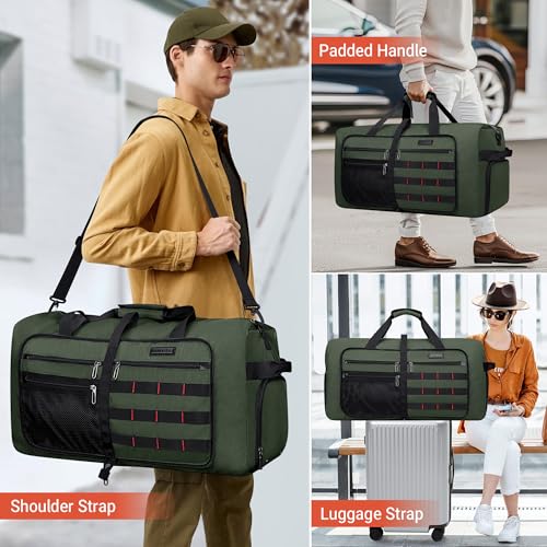 WITZMAN Foldable Duffle Bag for Travel 65L Lightweight Packable Duffel Bag with Shoes Compartment Overnight Bag for Men Women (B697 Army Green） - color: Army Green