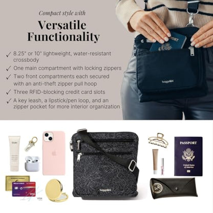 Baggallini Securtex Anti-Theft Crossbody - color: Midnight Blossom Print