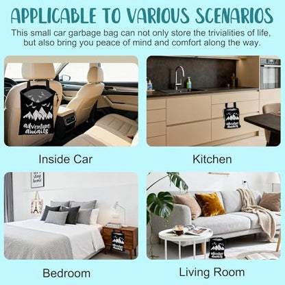 Adventure Awaits Car Garbage Bag Mountain and Bird Hanging Canvas Car Trash Bag Drawstring Car Back Seat Organizer for Car Back Front Seat Console with Adjustable Buckle - color: Adventure Awaits