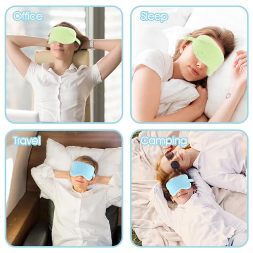 2 Pcs Plush Leopard Eye Mask Soft Sleeping Blindfold Eye Cover Comfortable Furry Faux Fur Sleeping Mask Satin Nap Night Eyeshade Cover for Women Men Gift (Green, Blue) - color: Green&blue