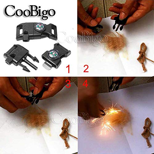 CooBigo 5/8" Compass Whistle Buckle Plastic Paracord Bracelet Outdoor Camping Emergency Survival Travel Kits - color: 10pcs 5/8 Inch Khaki