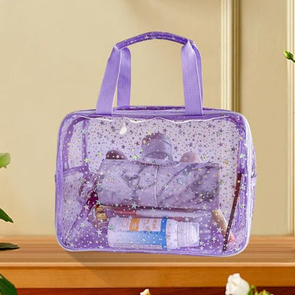 12”X5“X8” Portable 8L Purple Clear Makeup Bag Twinkle Star Toiletry Bag Waterproof Cosmetic Bag With Zipper & Handle for Concert Sports Events Travel Commuting Beach Essential - color: Purple
