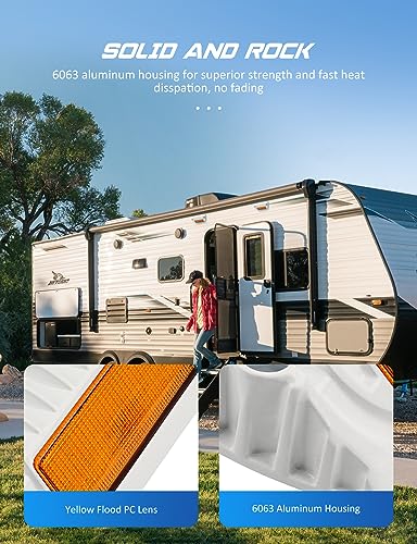 Chelhead RV Led Exterior Lights, Yellow 800lm Waterproof RV Porch Flood Lights 12V Exterior Light Fixture Compatible with RVs, Traliers, Campers - color: Yellow Light-White Housing