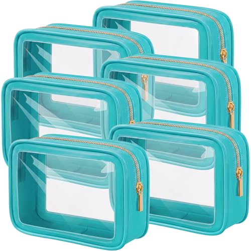 Hsei 6 Pcs Clear Makeup Bags TSA Approved Travel Toiletry Bags with Zipper Clear Cosmetic Organizer Set Diaper Bag Organizer Car Storage Pouch Gift for Women Mothers Day(Turquoise Green) - color: Turquoise Green