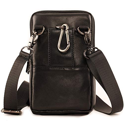 Small Mens Leather Satchel Cell Phone Holster,Vertical Belt Clip Cellphone Pouch,Purse Waist Bag Fanny Pack Compatible with Google,Zipper Phone Bag for Work,Hike - color: Black