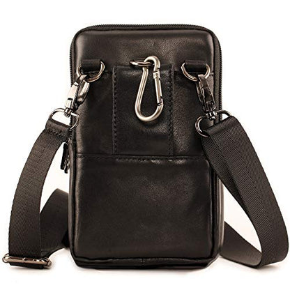 Small Mens Leather Satchel Cell Phone Holster,Vertical Belt Clip Cellphone Pouch,Purse Waist Bag Fanny Pack Compatible with Google,Zipper Phone Bag for Work,Hike - color: Black
