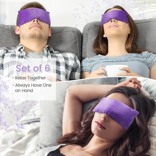 SuzziPad Lavender Eye Pillows for Relaxation with Aromatherapy, Weighted Mask for Sleeping, Hot & Cold Therapy Compress for Dry Eyes, Yoga Meditation Pillow, Purple, 6 Packs