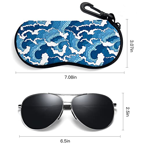 Sunglasses Soft Case with Carabiner Ultra Light Neoprene Zipper Glasses Case - color: Blue Ocean