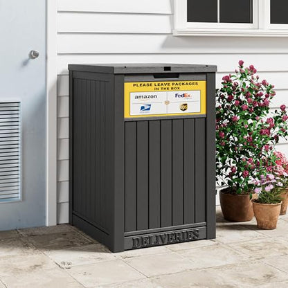 Package Delivery Box for Outside with Sign, Secure Lockable Waterproof Package Delivery Container, Resin Deck Box for Porch & Garden, Classic Black - color: 021 Classic Black
