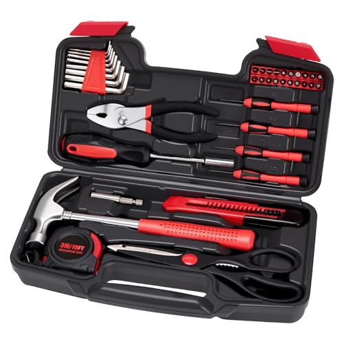 WGGE 39-Piece Home Tool Set– Durable Household Hand Tool Kit with Hammer, Screwdrivers, Pliers, Wrench, Hex Keys & More – Compact Storage Case for Home Repairs, DIY & Maintenance