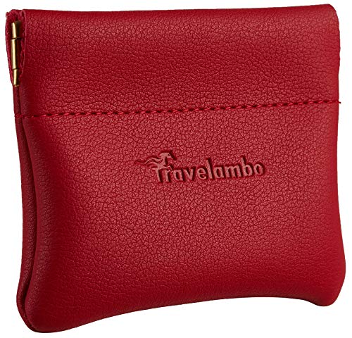 Travelambo Leather Squeeze Coin Purse Pouch Change Holder For Men & Women - color: Access Red Classic
