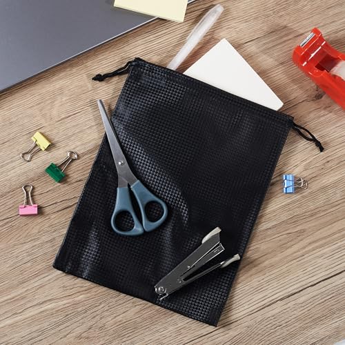 PALTERWEAR Tech-Weave PU-Coated Drawstring Bags (Set of 5) Water-Resistant, Directional-Stretch Travel Organizers for Toiletries, Tech Gear, Hobby - Durable, Wipe-Clean (Black 3D, 8 x 11 In) - size: 8 x 11 In