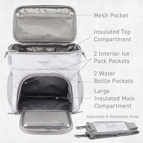 Bentgo Prep Deluxe Insulated Multimeal Bag - Lunch Box Bag, Holds 5 Meals, Premium Insulation up to 8 Hrs, Durable, Water-Resistant - Large Capacity For Adult Meal Prep (White Marble) - color: White Marble