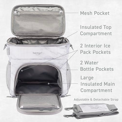 Bentgo Prep Deluxe Insulated Multimeal Bag - Lunch Box Bag, Holds 5 Meals, Premium Insulation up to 8 Hrs, Durable, Water-Resistant - Large Capacity For Adult Meal Prep (White Marble) - color: White Marble