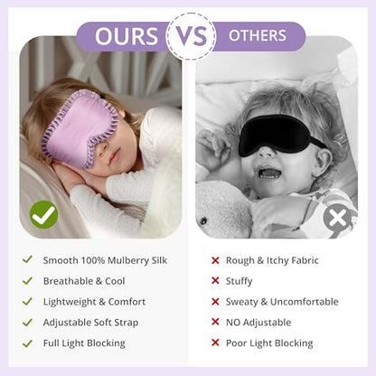 Kids Sleep Mask, 100% Real Mulberry Silk Eye Mask, Sleeping Mask for Kids with Adjustable Elastic Band, Soft & Light Blocking Eye Cover Gift for Boys Girls Teens Age 5+ (Purple) - color: Purple