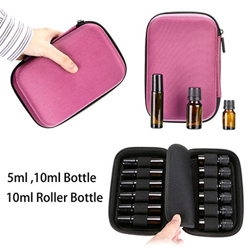 Hipiwe Hard Shell Essential Oil Carrying Case Holds 12 Bottles (Can hold 5ml, 10ml, &10ml Rollers) Travel Size Essential Oils Bag Organizer (Pink) - color: Pink