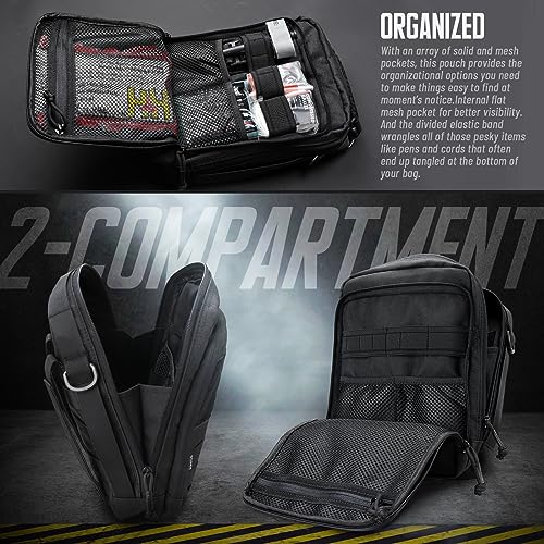 WYNEX Tactical Molle Admin Pouch, Utility EDC Pouch Organizer Modular Tool Pouch of Double Layer Design Medical EMT Attachment Bag Large Capacity with Elastic Webbing Insert Panel - color: Black