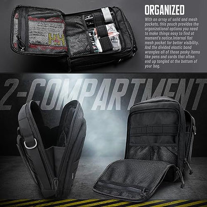 WYNEX Tactical Molle Admin Pouch, Utility EDC Pouch Organizer Modular Tool Pouch of Double Layer Design Medical EMT Attachment Bag Large Capacity with Elastic Webbing Insert Panel - color: Black
