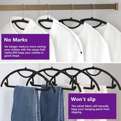 MIZGI Premium Velvet Hangers 50-Pack,No Shoulder Bump Hangers W/Tie Bar Ultra Thin Space Saving Non Slip Hanger Heavy Duty Felt Rounded Clothes Hanger for Sweaters,Coat,Jackets,Pants,Shirts - color: Black/Silver Hook, size: 50 Pack