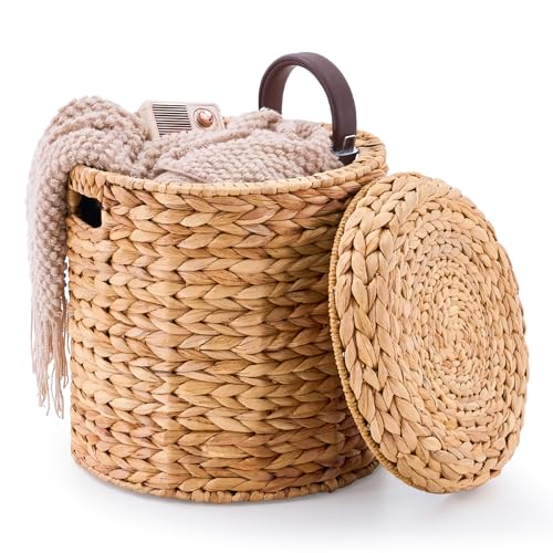Wimarsbon Round Pouf Ottomans, Handwoven Natural Water Hyacinth Seagrass Pouffe,Outdoor Rattan Stool Accent Seat, Bohemian Coastal Home Decor (Storage - 14inch Water Hyacinth Braid) - color: Storage - 14inch Water Hyacinth Braid