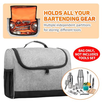 Portable Bartender Bag with Handle - Professional Bar Tool Organizer for Travel | Carrying Case for Cocktail Shaker, Mixing Tools, Accessories | Home, Outdoor, Patio Party Essential(BAG ONLY)