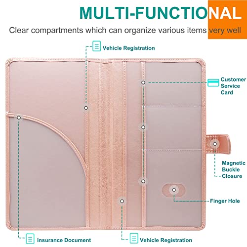RSAquar Car Registration and Insurance Holder, Leather Car Glove Box Organizer, Cool Car Accessories for ID, Driver's License Cards & Essential Document, Men&Women, Rose Gold - color: Rose Gold