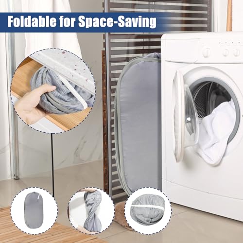 2 Pack Collapsible Laundry Baskets, Upgrade Pop Up Laundry Hamper with Convenient Bags, Foldable Laundry Basket Mesh Light Weight, Easy to Carry Clothes Hampers for Laundry, Dorm, Toys, Travel Grey - color: 2xGrey