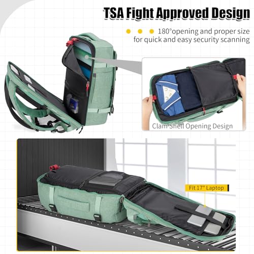 42L Travel Backpack with 4 Packing Cubes, TSA Friendly Flight Approved Carry-On Bag with USB Charging Port, Water-Resistant Weekender Business Backpack for Men Women, Fits 17.3" Laptop(Green) - color: Green