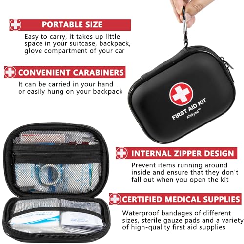 Mini First Aid Kit - 120 Piece Small Waterproof Hard Shell Medical Kit for Car, Home, Office, Travel, Camping, Sports, Outdoor, School - Emergency First Aid Supplies and Survival Kit (Black) - color: Black