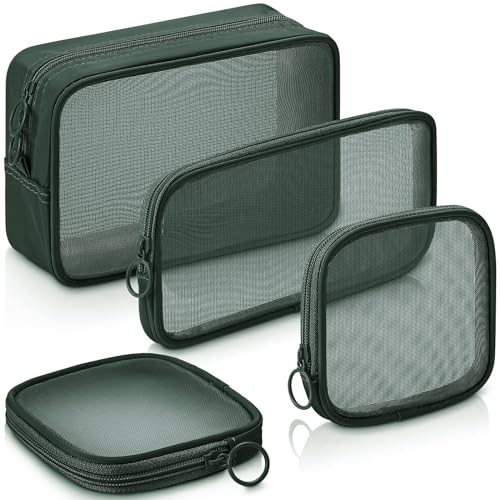 Weewooday 4 Pcs Mesh Makeup Bag Mesh Cosmetic Bag Travel Toiletry Pouch with Zipper Mini Makeup Cosmetic Purse for Daily Accessory(Small, Large, Medium,Olive Green) - color: Olive Green, size: Variety Pack