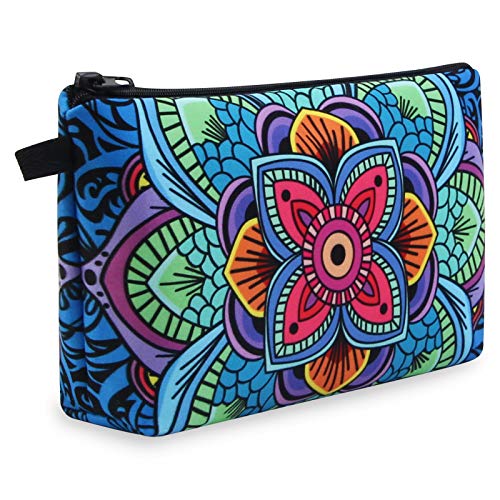 MAGEFY Small Makeup Bag, Portable Travel Cosmetic Bag Zipper Pouch Waterproof Makeup Pouch Multifunctional Small Bag for Women (1 pack, dark blue flower 0179) - color: dark blue flower 0179