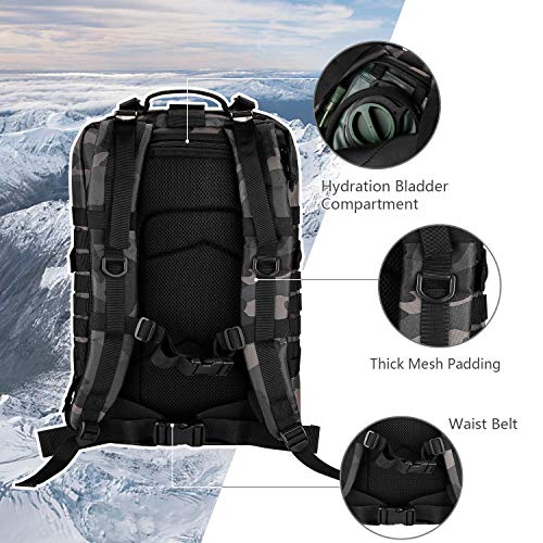Hannibal Tactical MOLLE Assault Pack, Tactical Backpack Military Army Camping Rucksack, 3-Day Pack Trip w/USA Flag Patch, D-Rings, Black Camo - color: Black Camo
