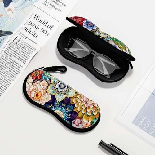 Sunglasses Soft Case, Ultra Light Portable Neoprene Zipper Glasses Case for Men Women - color: Colorful Mandala