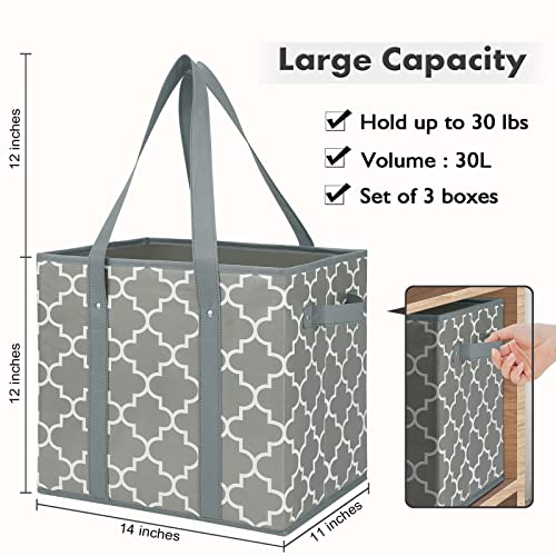 WISELIFE 3-Pack Reusable Grocery Bags Foldable Washable Storage Bins Basket Water Resistant Shopping Utility Tote Bag Grey - color: Grey, size: 3 Pack