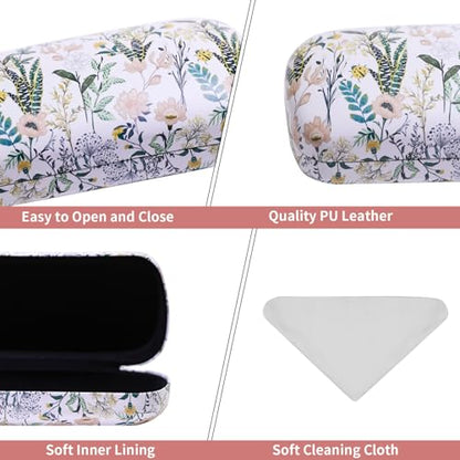 PERFECTSIGHT Sunglasses Case, Large Hard Shell Glasses Case, Cute PU Leather Protective Eyeglasses Case for Women Men - color: White Flower
