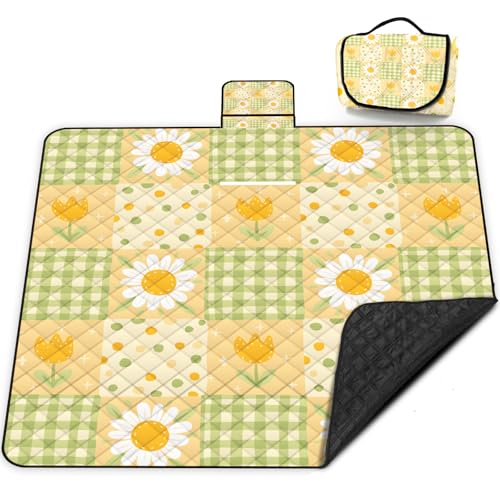 Extra Large Picnic Blanket Waterproof,80"x 80"Foldable Machine Washable Beach Blanket,Outdoor Blanket for 6-8 Adults,Suitable for Indoor Crawling,Park Beach,Camping,Hiking,Family Travel(Sunflower) - color: Yellow Sunflower, size: 6'8" x 6'8" (Square)