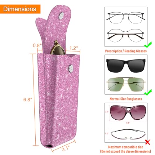 FINTIE Double Glasses Case with Carabiner Hook, Portable Vegan Leather Eyeglass Case Anti-scratch Sunglasses Pouch - color: Glittering Purple