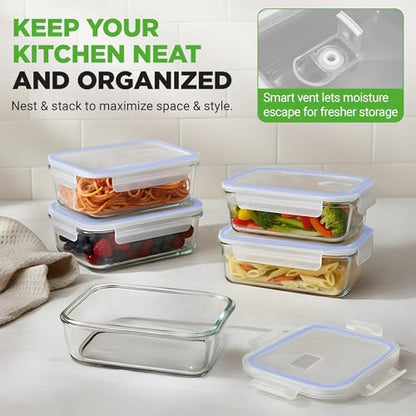 NutriChef 10 Piece Glass Food Storage Containers with Lids – 30 oz Meal Prep Containers Reusable – Airtight Glass Lunch Containers for Food Storage – Freezer to Oven Safe - Blue - color: Blue
