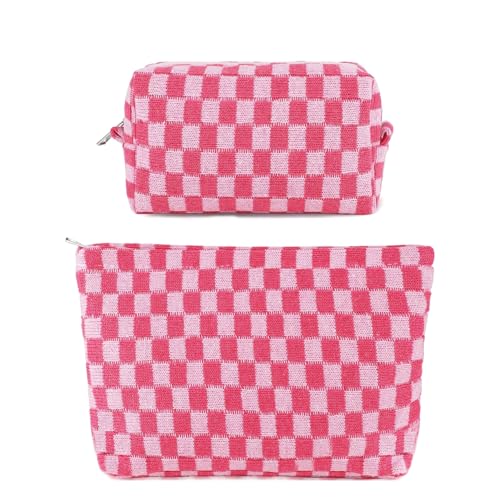 2Pcs Makeup Bag for Women Cosmetic Bag Set Travel Toiletry Bag Makeup Pouch Cute Makeup Bag for Purse Zipper Storage Bag Brushes Aesthetic Accessories Girls Car Essentials (Rose Red) - color: Rose red