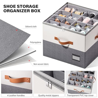 Dayacoco 2 Pack Shoe Organizer for Closet, Fits Up to 16-32 Pairs, Foldable Shoe Storage Organizer, Shoe Containers with Clear Cover, Large Shoe Boxes Boot Storage, Adjustable Dividers
