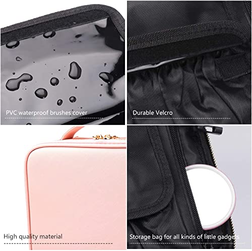 Travel Makeup Case, PU Leather Portable Organizer Makeup Train Case Makeup Bag Cosmetic Case with Adjustable Dividers for Cosmetics Makeup Brushes Women (Pink) - color: Pink